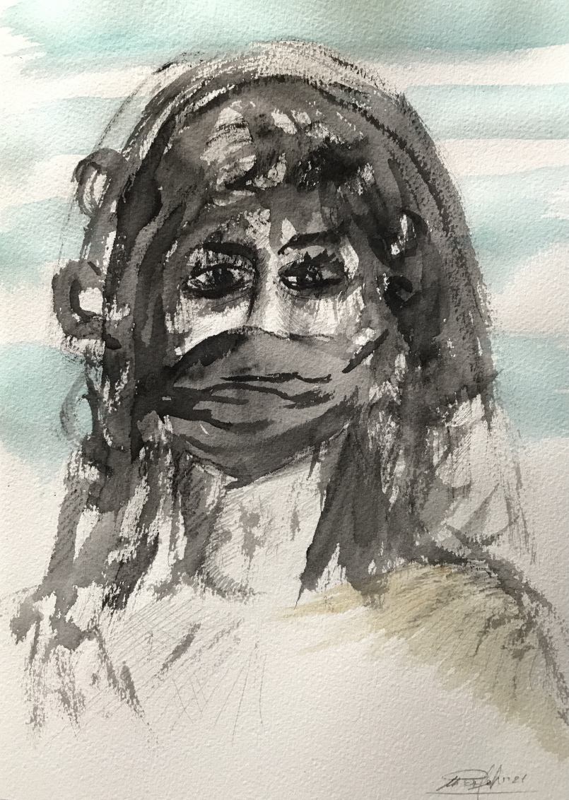 La ragazza dagli occhi neri - 24 x 32 cm - acquerello su carta - IconArt