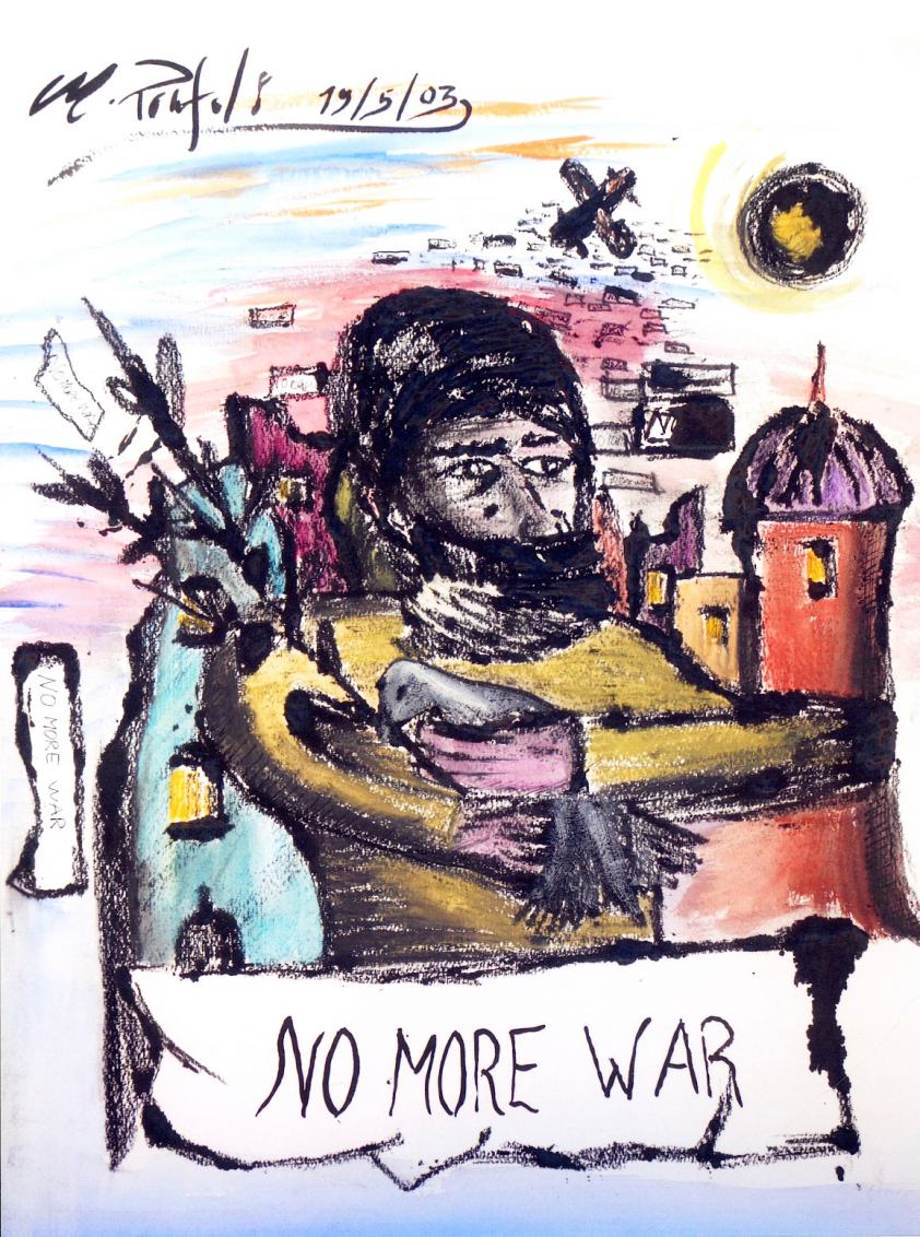 No more War 50 x 40 cm stampa a punta secca e acquerello su cartone