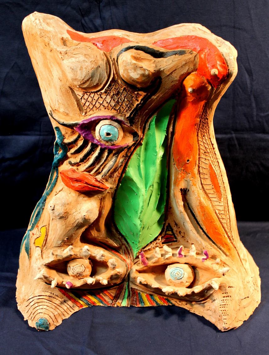 Two Worlds 36X24X40cm - Front - Oil painted terracotta sculpture - iconart