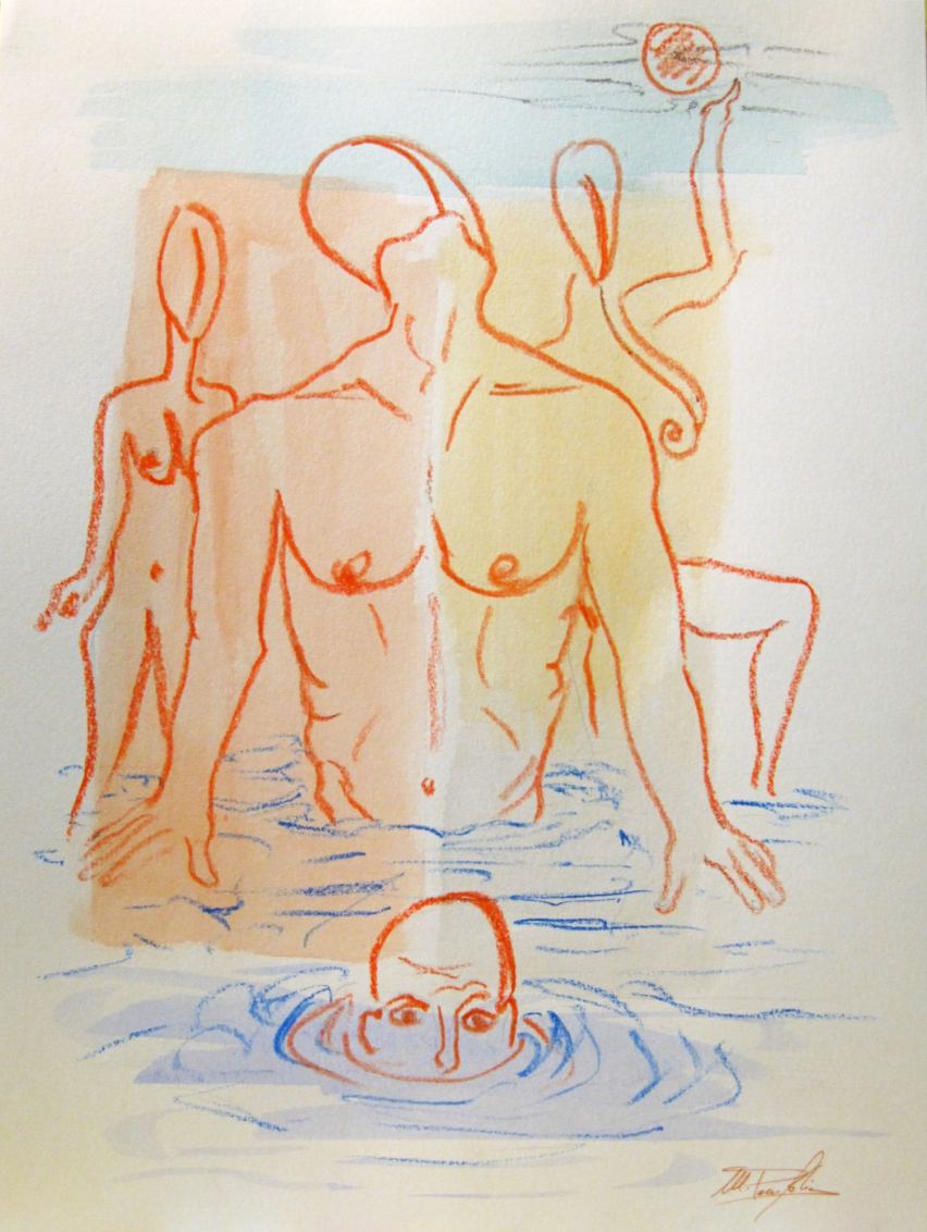 Swimmers 24x32 cm. Watercolour on cardboard