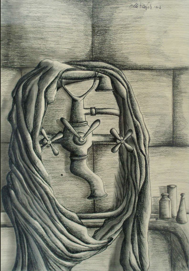 East Fountain 60x40 cm. Charcoal on cardboard