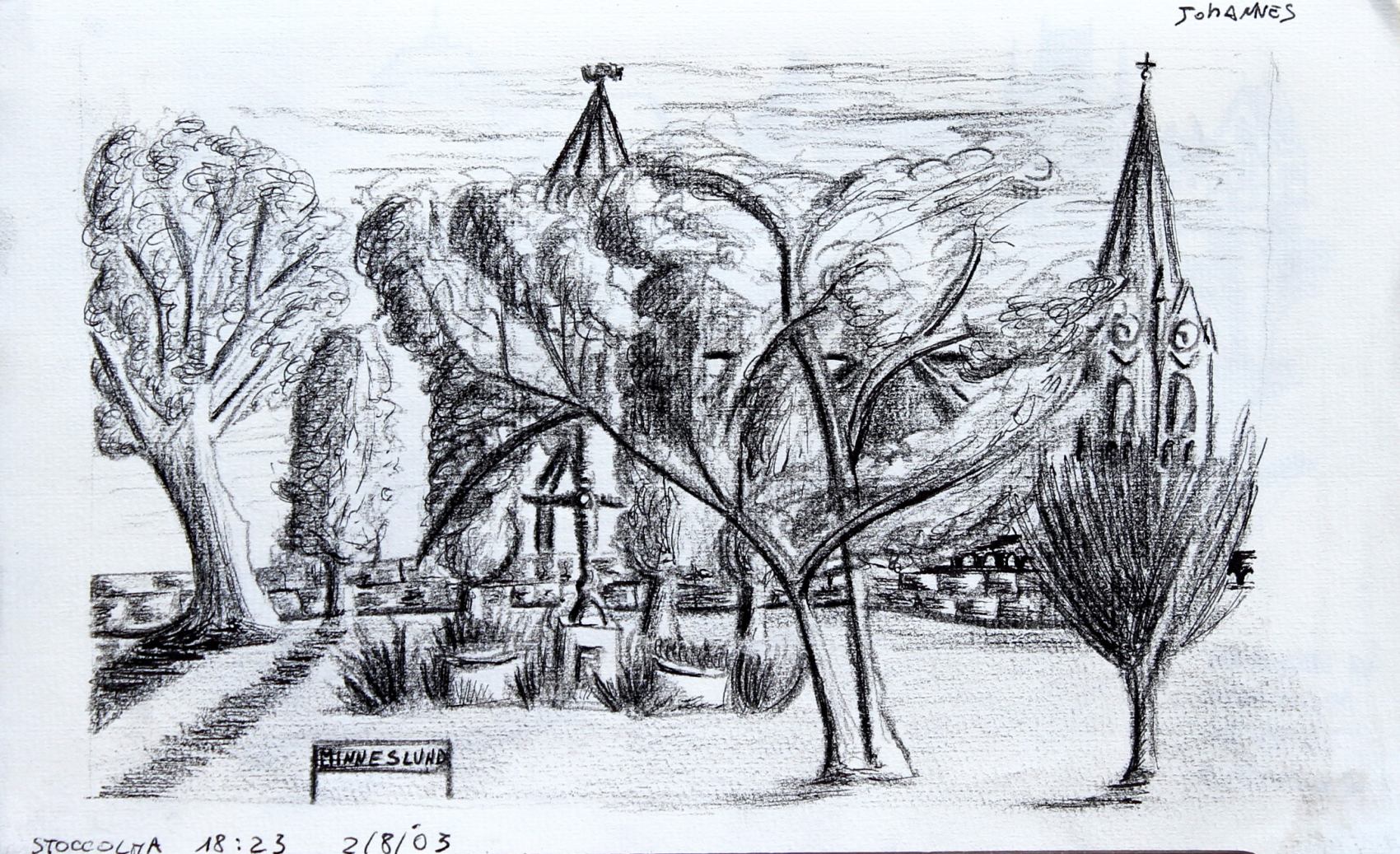 Trip Northward - Stockholm, Cemetery 15x24 cm. Charcoal on paper